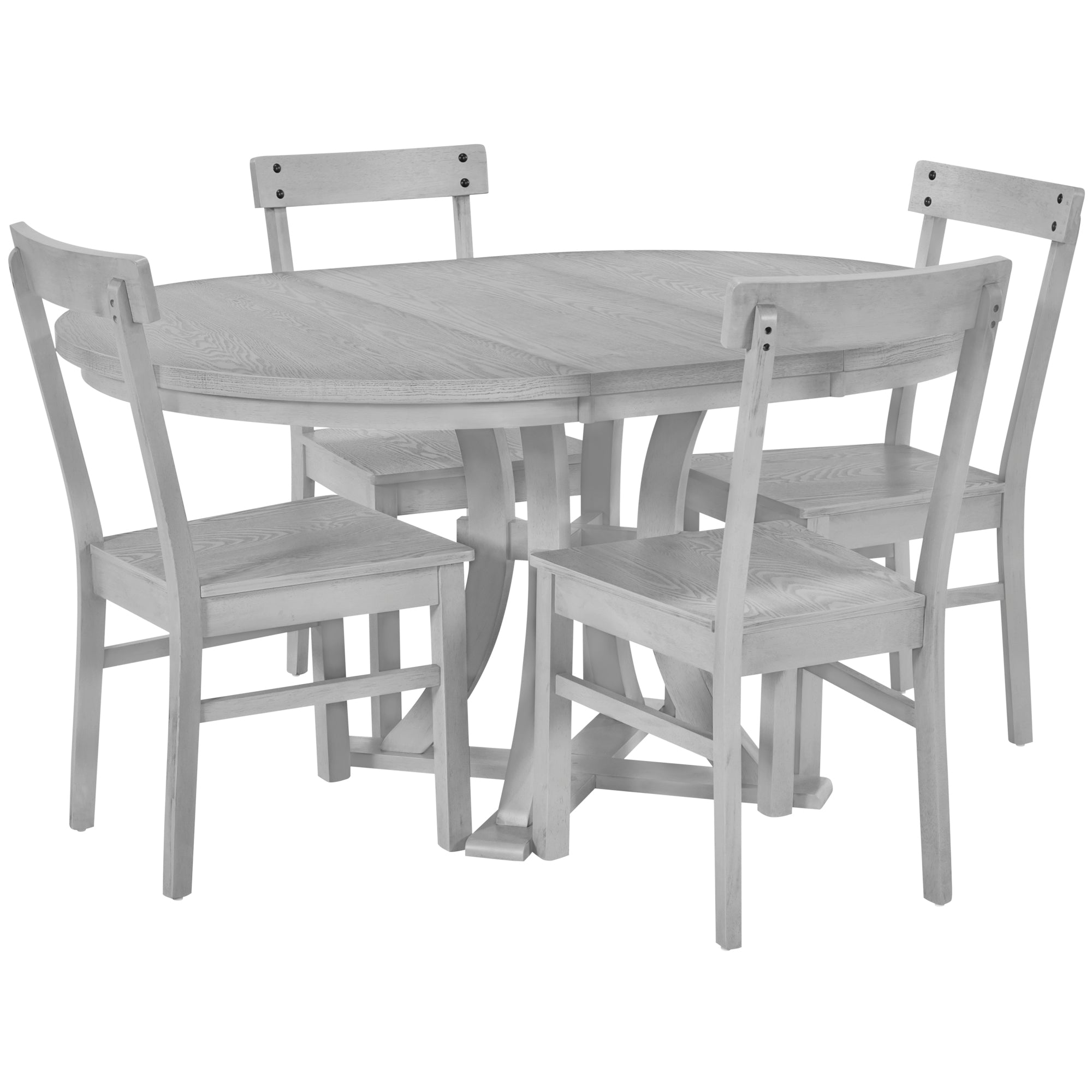5-Piece Rustic Round Dining Set - Gray
