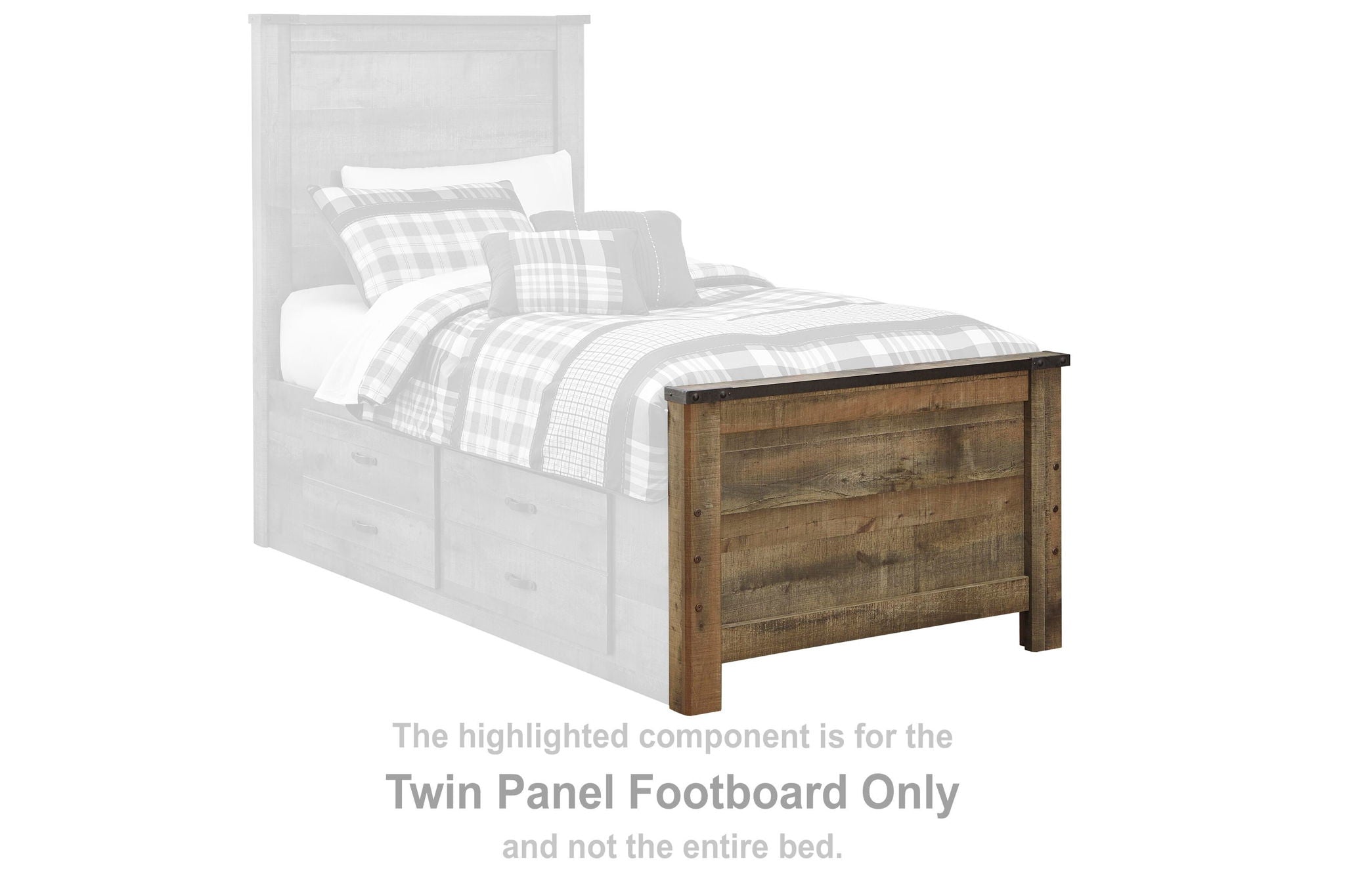 Twin panel footboard in brown wood with rectangular recessed panel design