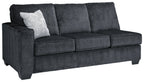 Slate gray full sofa sleeper with padded arms and three back cushions