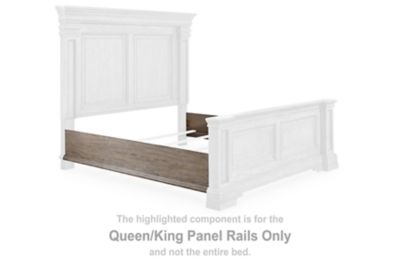 Queen/King panel rails, light grayish brown wood and white panels