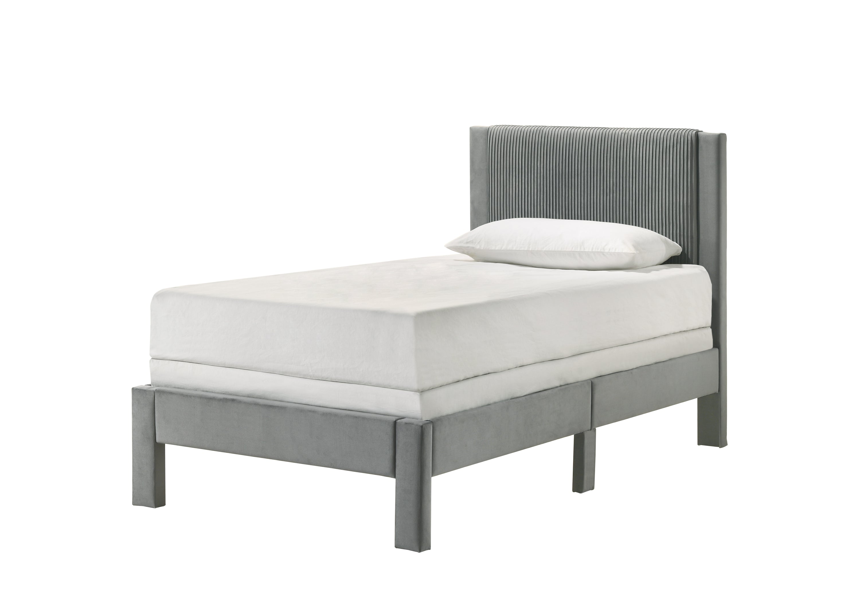 Contemporary Plush Ribbed Twin Platform Bed - Kids Light Gray