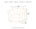 Arm chair size diagram showing height 40 in, width 46 in, depth 39 in