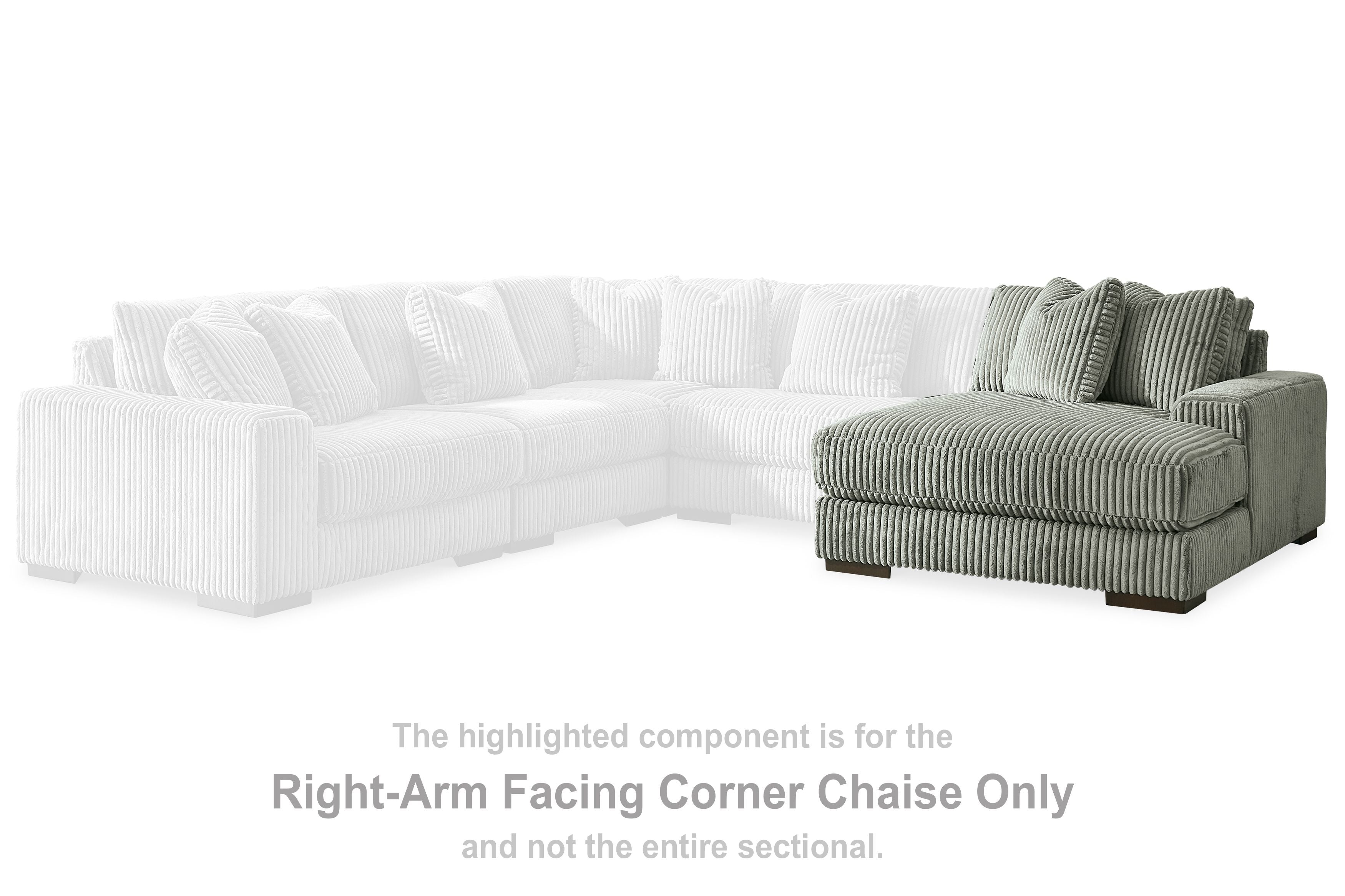 Fog corduroy corner chaise section with ribbed upholstery and two back cushions