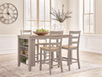 Dining set with table and four bar stools in light gray and natural wood