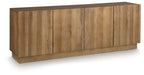 Accent cabinet with two doors, whitewashed wood finish, low sideboard style