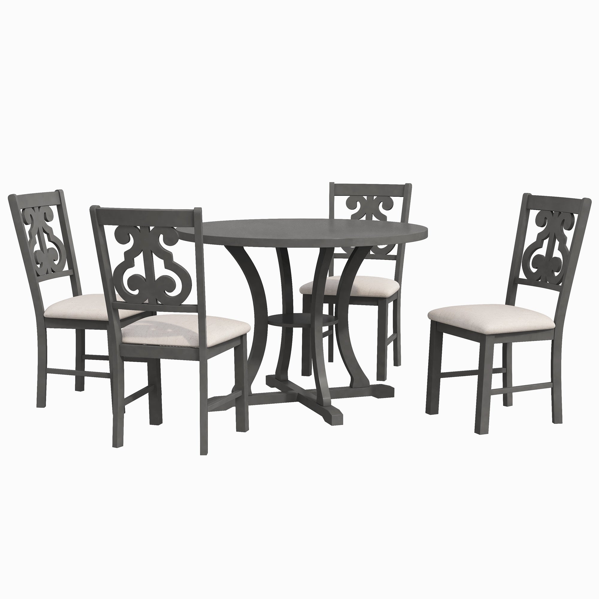 5-Pc Round Dining Set w/ Hollow Back Chairs (Gray)
