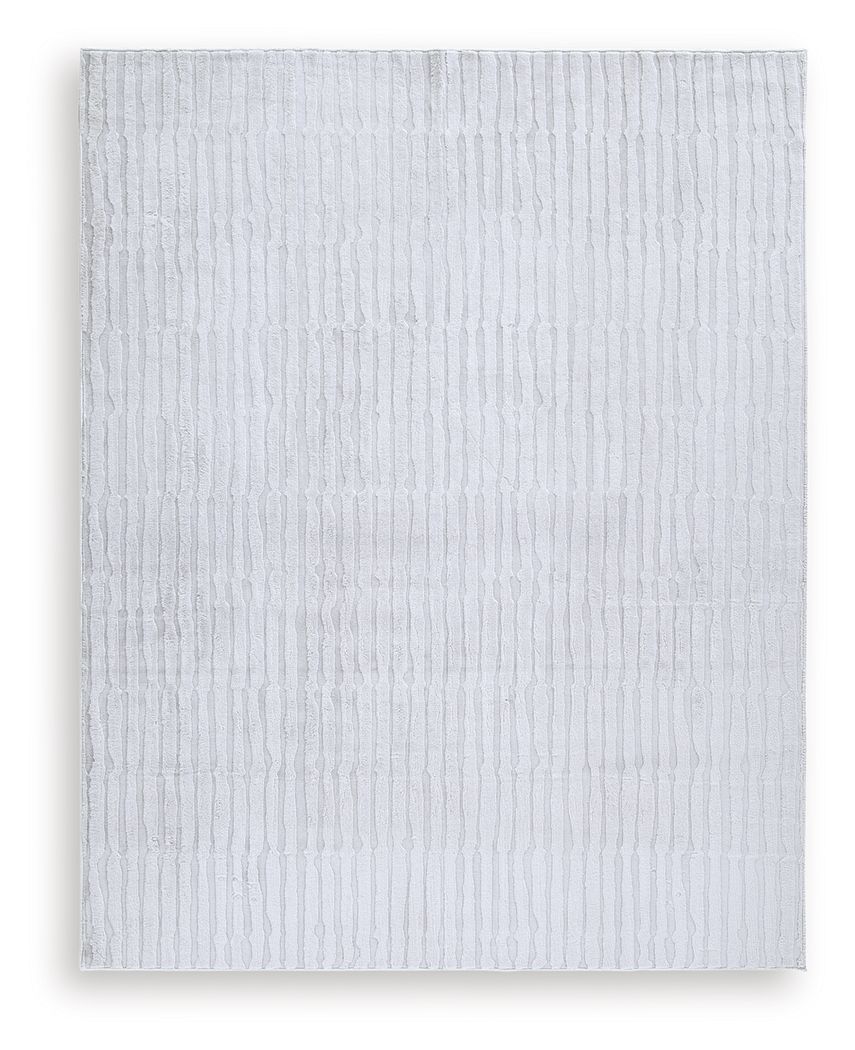 Square gray washable rug with raised stripe-like texture, flat view