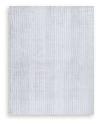 Square gray washable rug with raised stripe-like texture, flat view