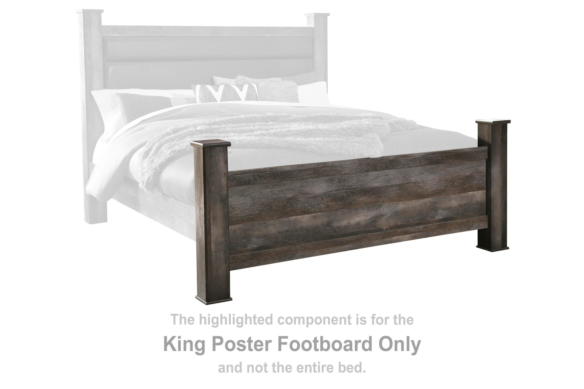 King poster footboard in dark wood with horizontal panel and posts