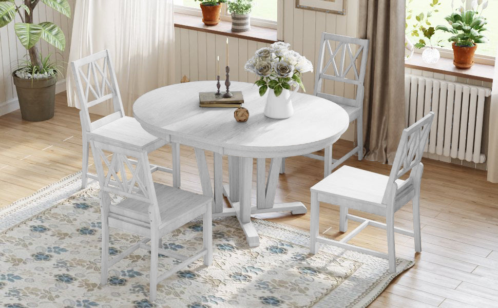 Rustic Round Dining Table Set - 5 Piece Gray