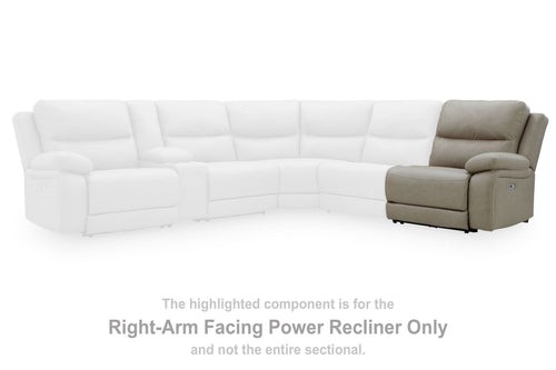 Right-arm facing power recliner end in pebble gray, with button control panel