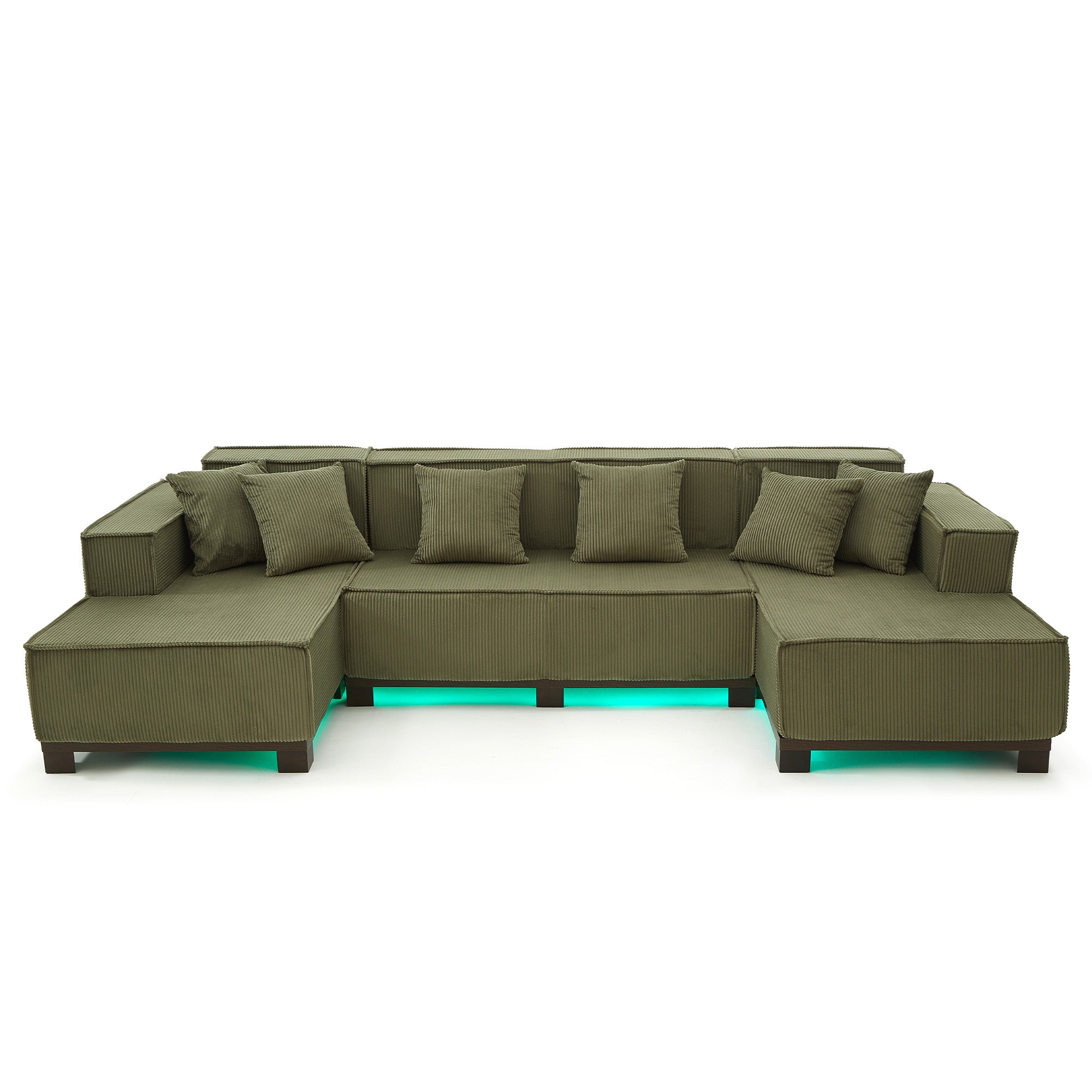 Green Corduroy U-Shape Sectional LED Sofa