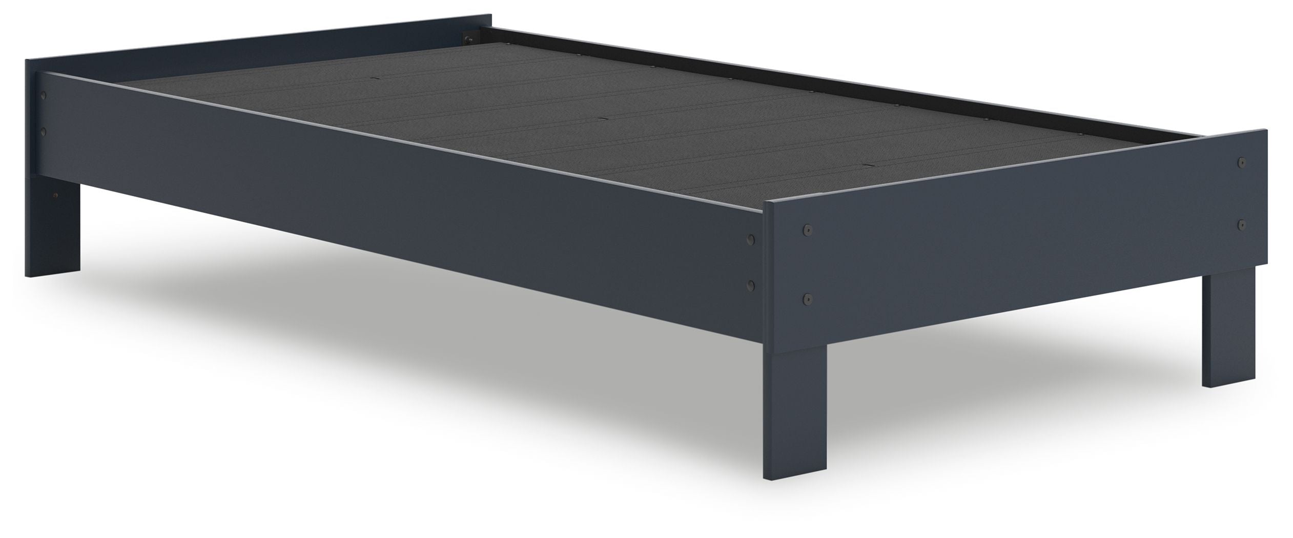 Simmenfort platform bed frame in dark gray with slats and corner posts