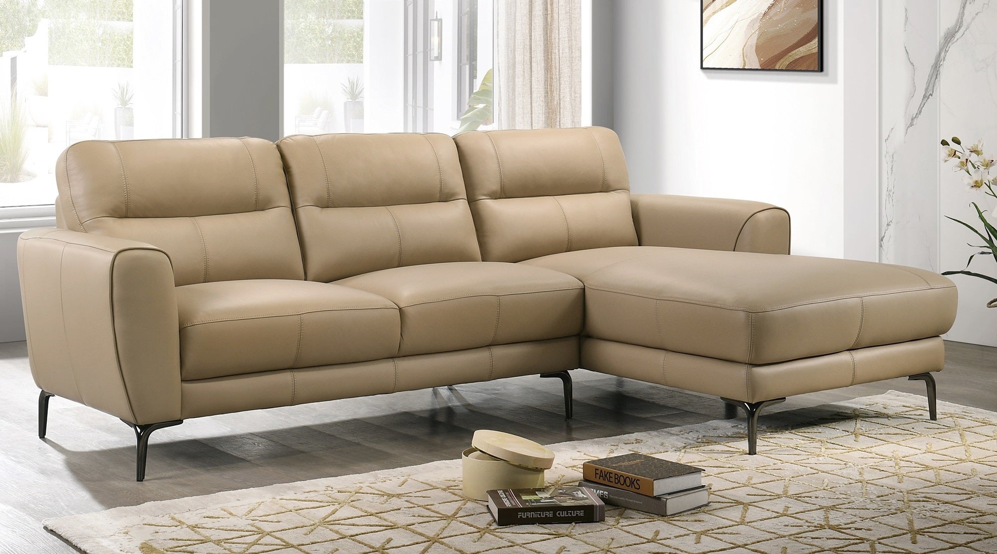 Taupe Top Grain Leather 2pc Sectional w/ Right Chaise