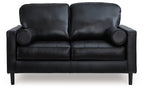 Onyx loveseat with two-seat cushions, rounded arms, and dark upholstery