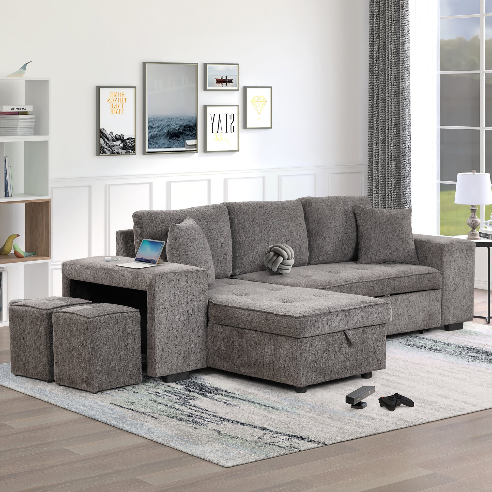 Modern Reversible L-Shape Sleeper Couch w/ Storage Chaise