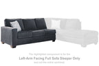Left-arm facing full sofa sleeper sectional in dark gray fabric with chaise-style end