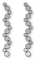 Set of 2 black round accent mirrors, vertical staggered circles along two strips