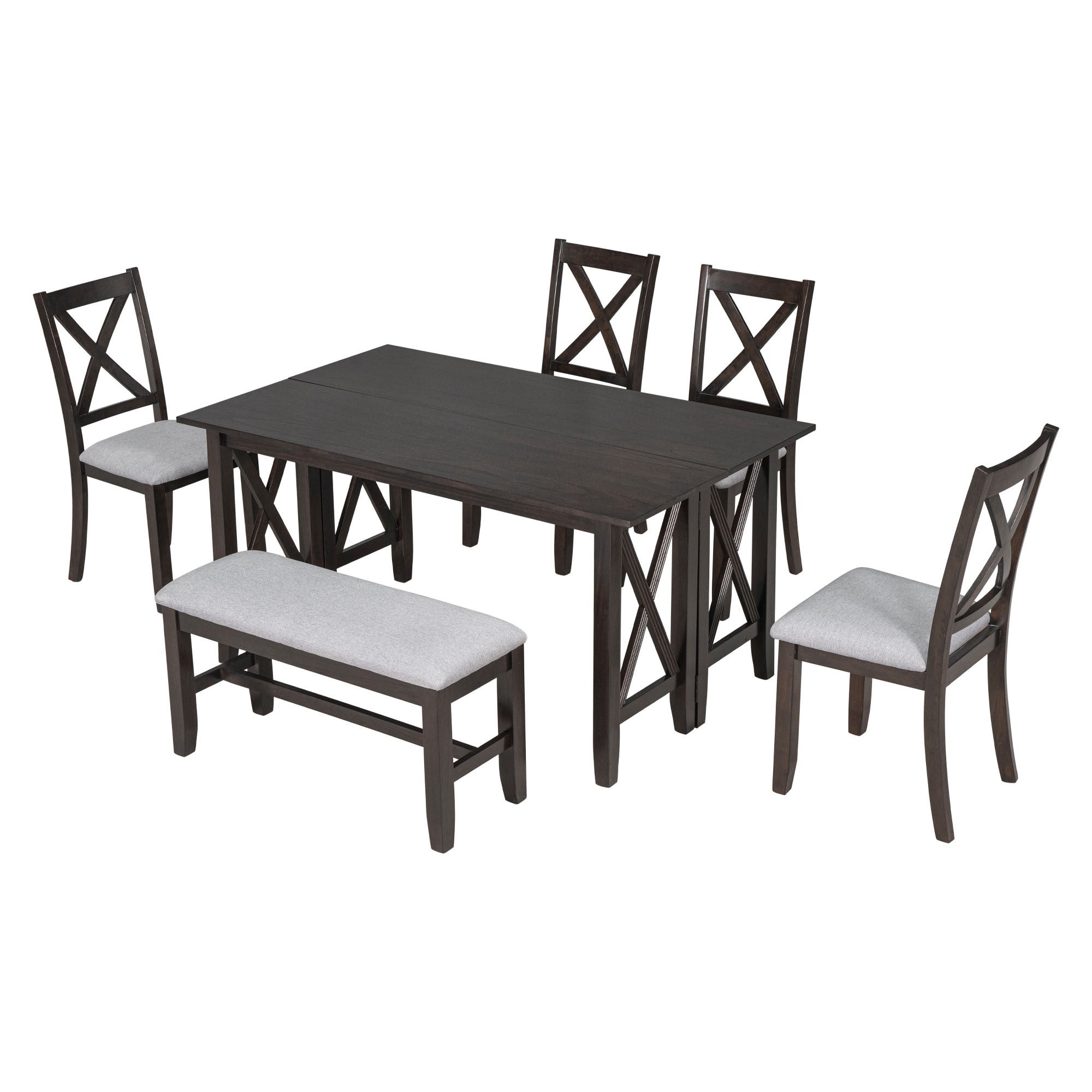 6-Pc Dining Set, Foldable Table & Bench (Espresso)