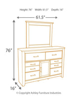 Dresser dimensions diagram: height 76 in, width 61.5 in, depth 16 in