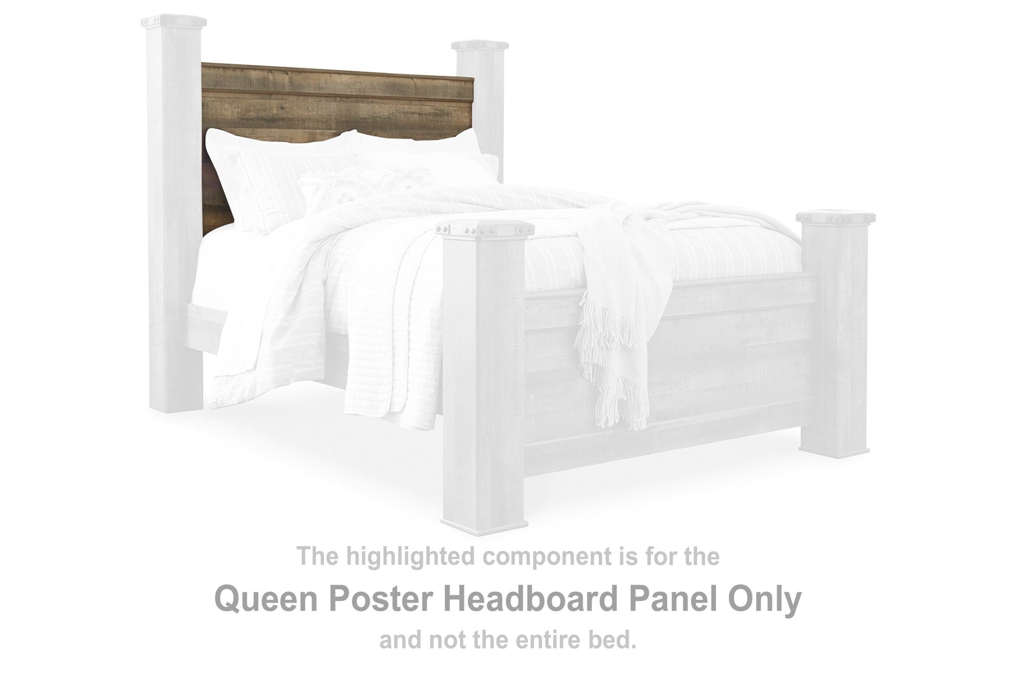 Queen poster headboard panel in brown with white posts