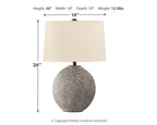 Beige paper table lamp with gray fabric globe base and round socket
