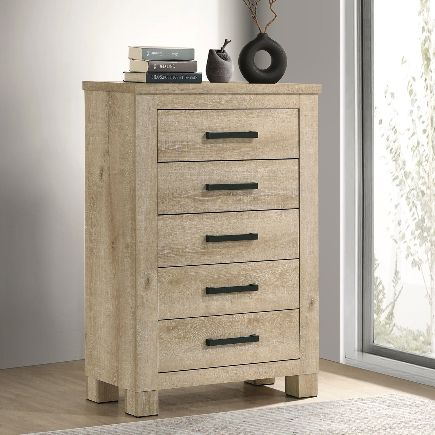 Sansome Weathered Oak 5-Drawer Bedroom Chest