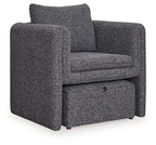 Charcoal accent chair with ottoman, textured upholstery, padded arms and backrest