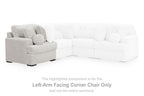 Corner chair section, left-arm facing, arctic light-gray fabric with rounded accent pillows