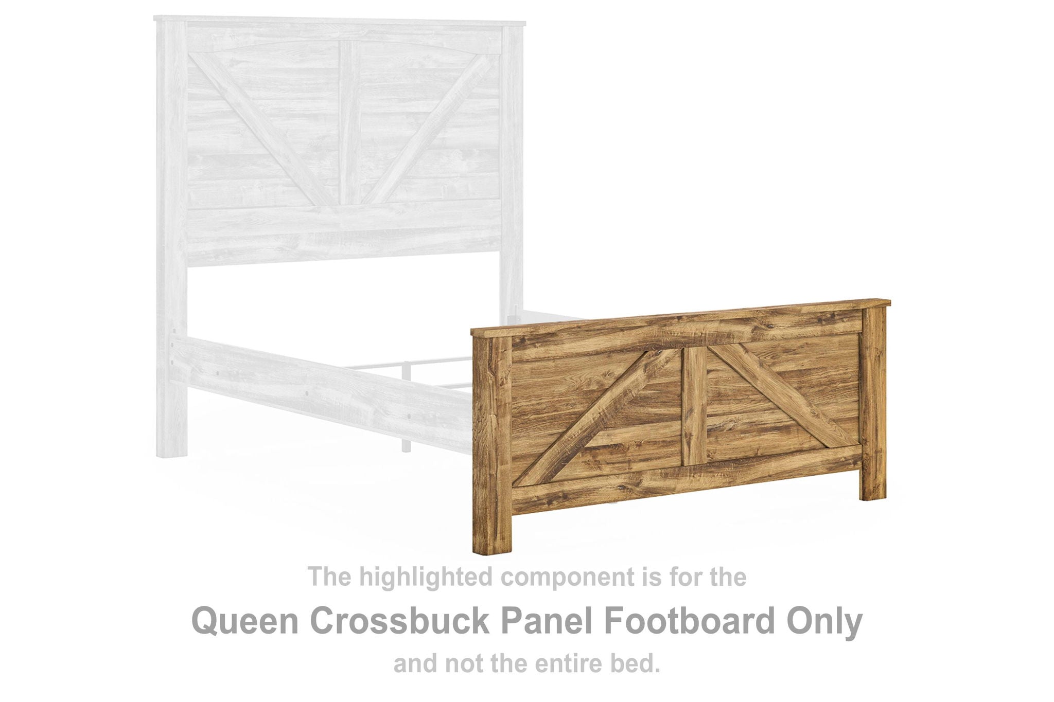 Brown wooden crossbuck panel footboard with rectangular panel framing