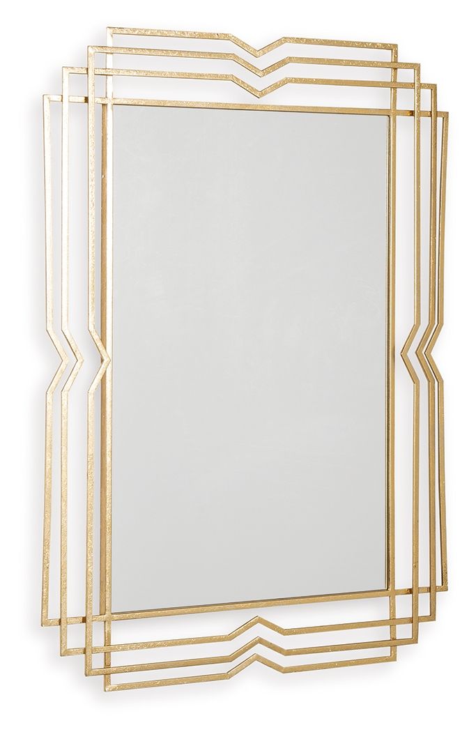 Gold accent mirror with layered geometric rectangular frames, front and side stack view