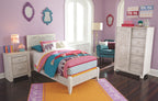Paxberry youth bedroom set with white bed, chest, and nightstand