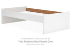 Onita twin platform bed panels in white, two side rails for bed frame