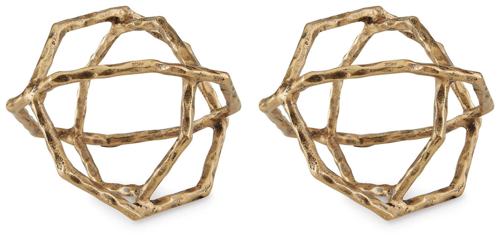Light brown metal sculptural sphere frame decor, two-piece set