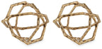 Light brown metal sculptural sphere frame decor, two-piece set