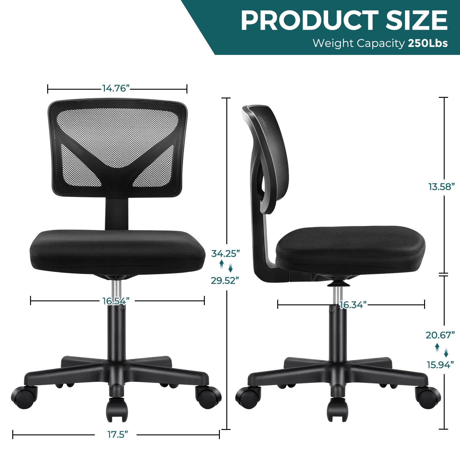 Small Home Office Chair w/ Lumbar Support (Armless)