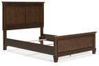 Dark brown panel bed frame with open under-bed storage and front drawer