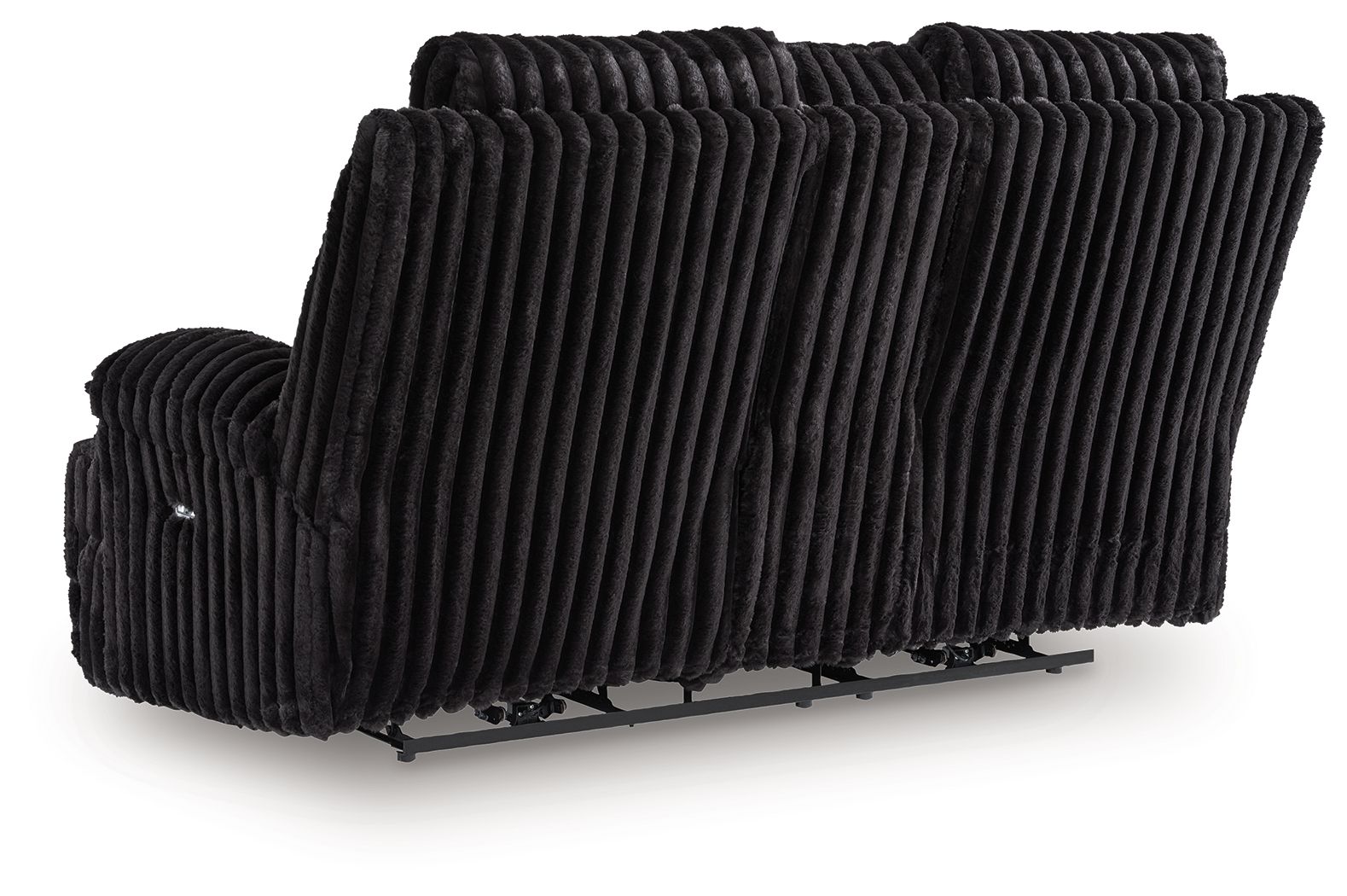 Onyx corduroy double reclining loveseat with tufted arms and vertical channel stitching