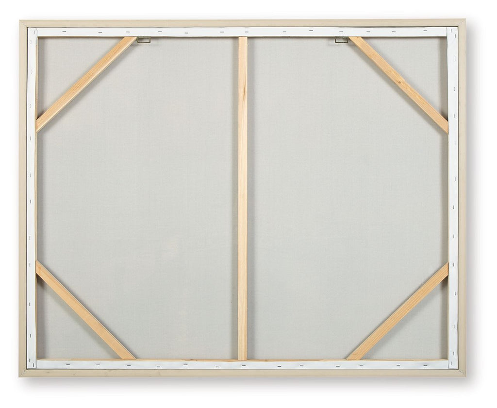 Back of framed wall art with white backing and wood support frame
