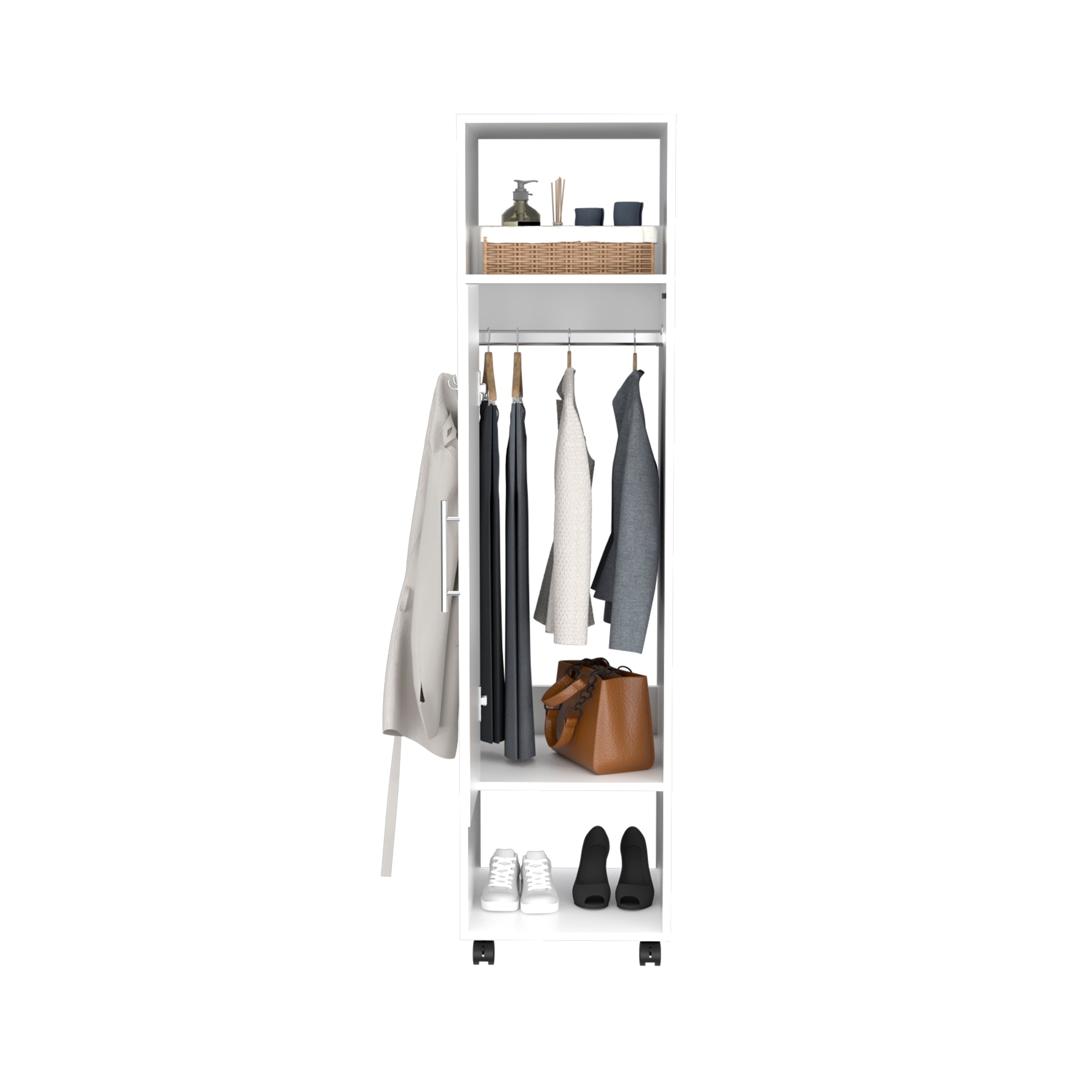 63" White Wardrobe Armoire w/ Mirror & Shelves