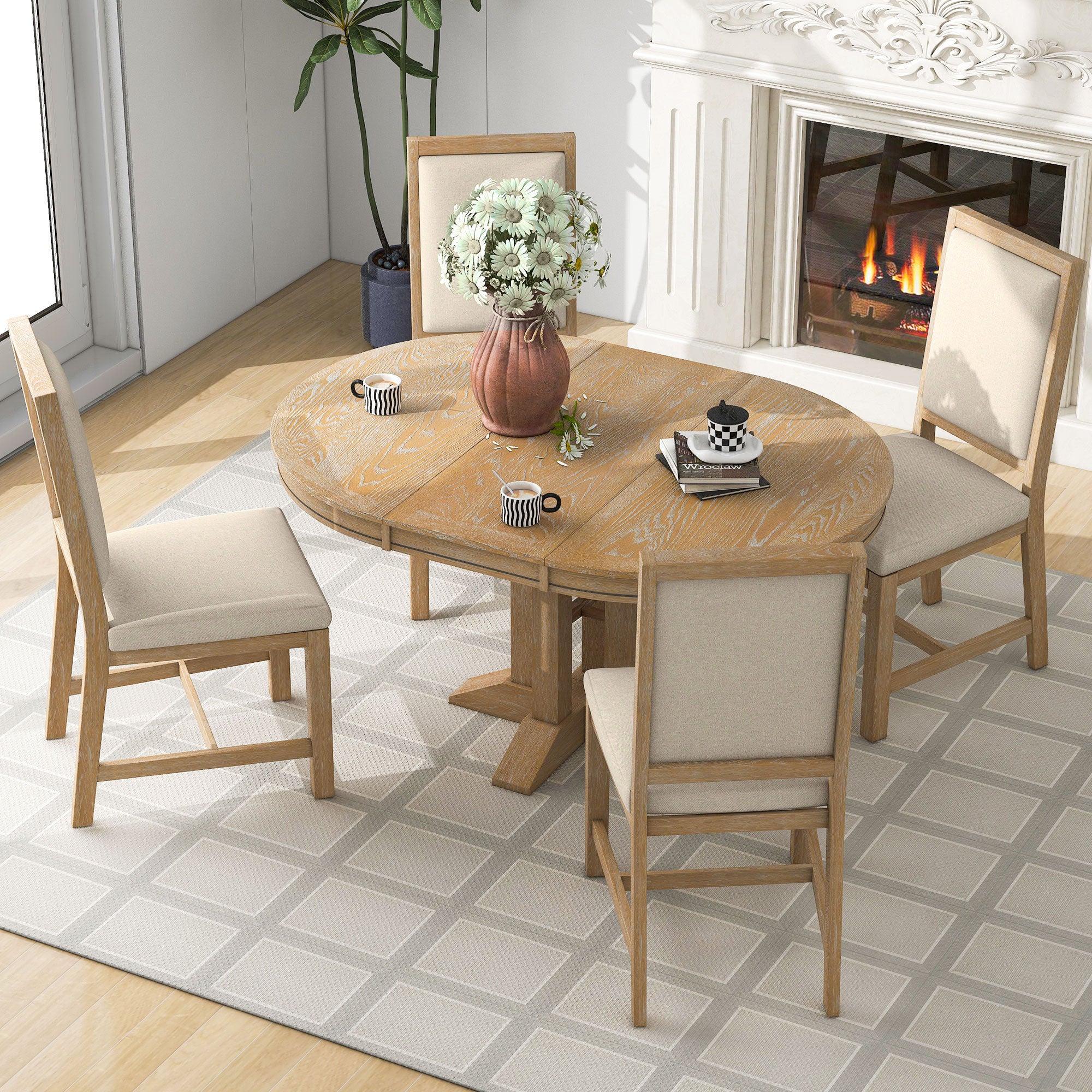 5-Piece Round Dining Set w/ 4 Chairs