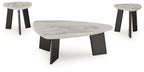 Round occasional table set (3) with gray marble pattern and black legs