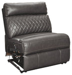 Gray armless recliner chair with diamond-quilted back and padded seat