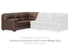 Umber left-arm facing sofa with corner wedge, sectional shape with padded cushions