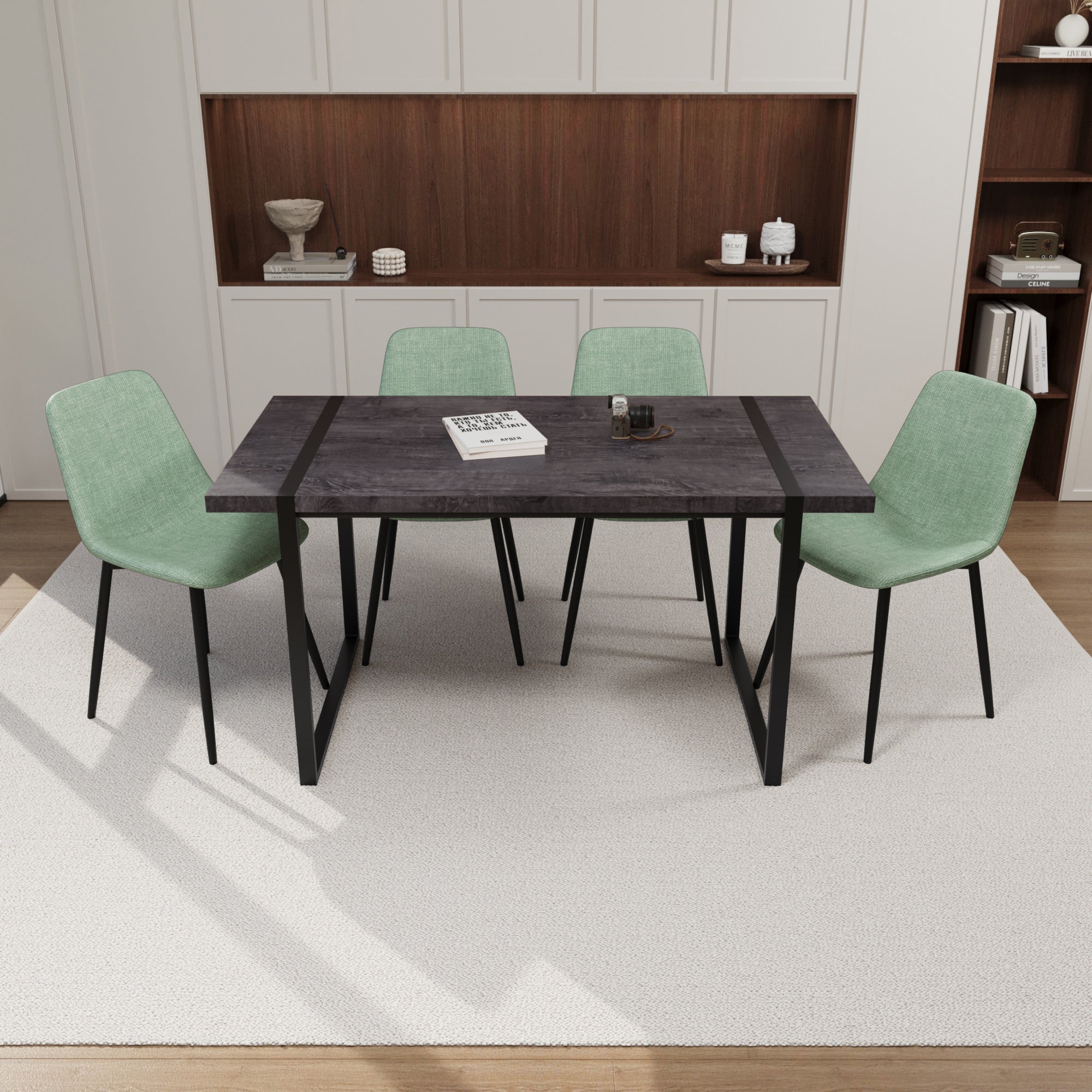 59" Black Dining Table Set w/ Chairs - 4 Pc Set