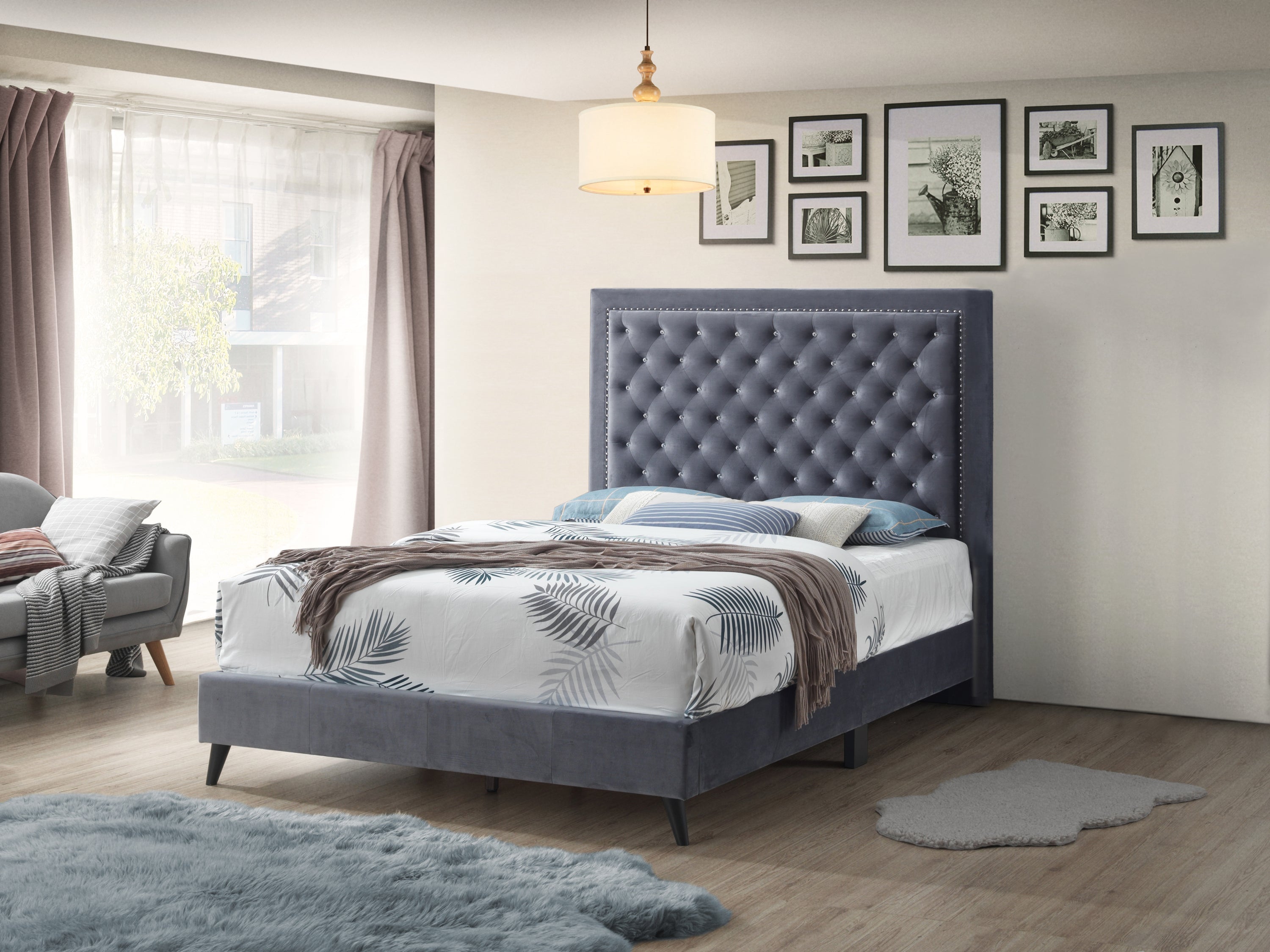 Chic Gray Glam Queen Bed For Modern Spaces - Luxurious Bedroom Furniture