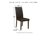 Dining side chair in dark brown upholstered fabric with straight wooden legs