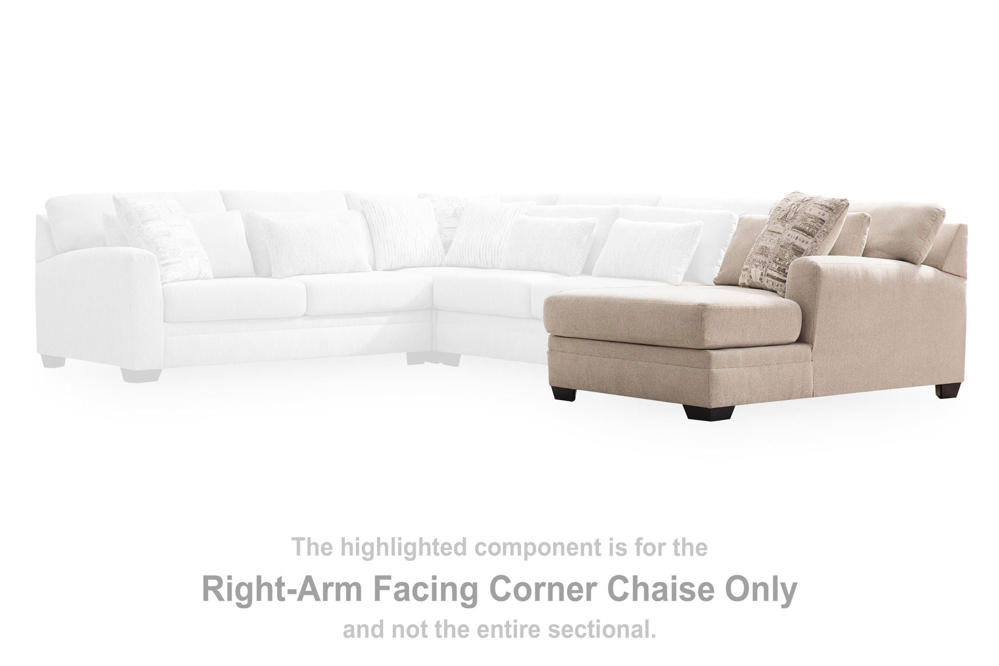 Beige right-arm facing corner chaise only, upholstered sectional piece with armrest
