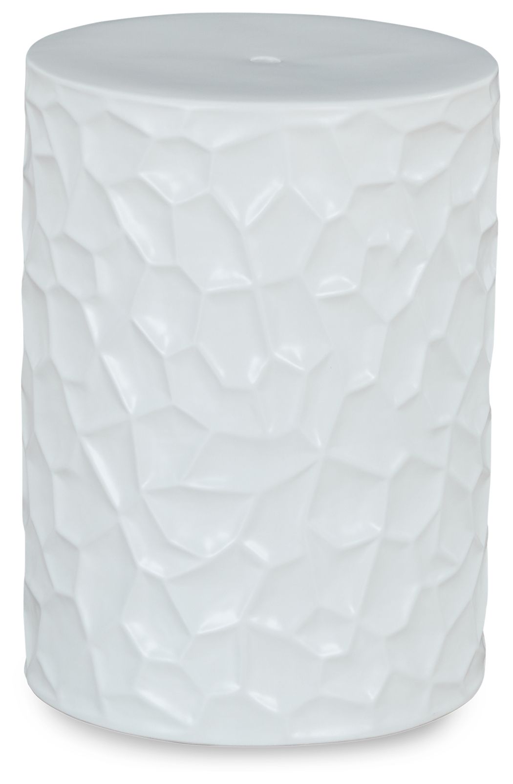 White textured stool with faceted pattern and rounded top