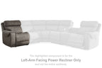 Gunmetal left-arm facing power recliner section with padded arms and console